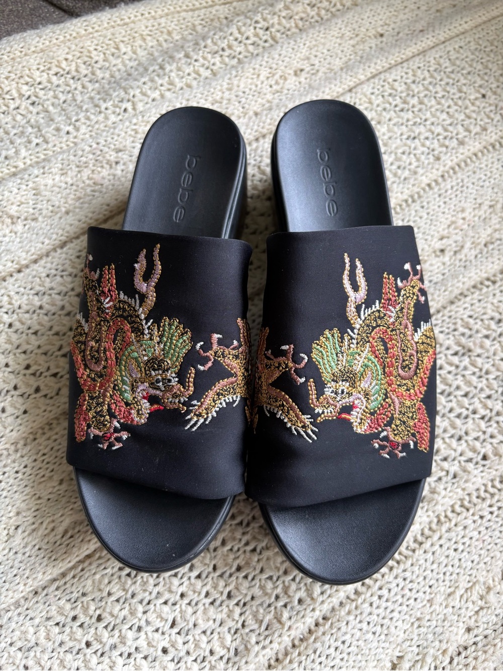 Y2K Goth dragon embroidered Bebe sandals
